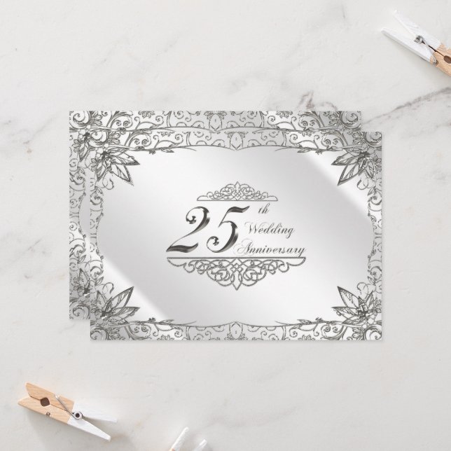 Invitation pour les 25 ans de mariage Flourish Sil (Devant/Arrière en situation)