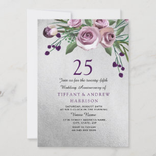 Invitation pour les 25 ans de mariage Rose Violet 
