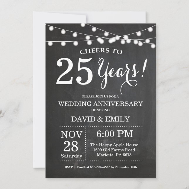 Invitation pour les 25 ans de mariage sur tableau  (Devant)