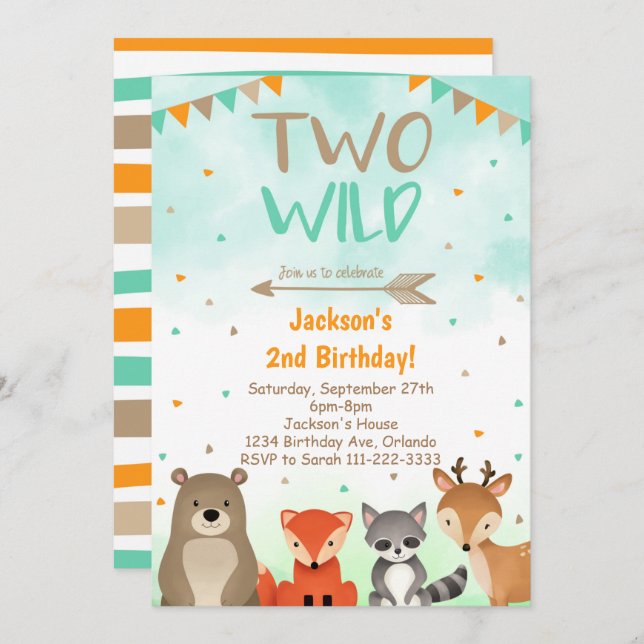 Invitation pour les 2 ans de Woodland, Two Wild In (Devant / Derrière)