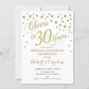 Invitation pour les 30 ans de mariage - Or et blan