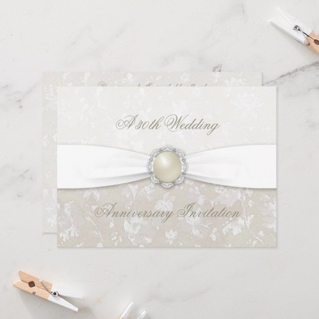 Invitation pour les 30 ans de mariage thème damass (Devant/Arrière en situation)