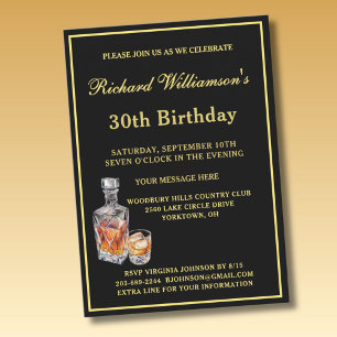 Invitation pour les 30 ans d'un homme, noir et or 