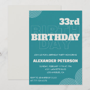 Invitation pour les 33 ans Hommes Typographie Bleu