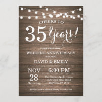 Invitation pour les 35 ans de mariage en bois rust