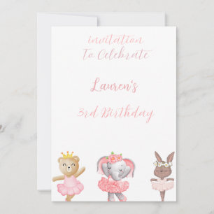 Invitation pour les 3 ans de Ballerina "Animaux"