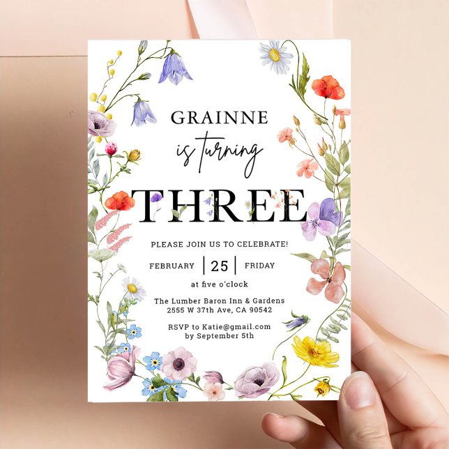 Invitation pour les 3 ans de la fille thème Wildfl (Créateur téléchargé)