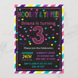 Invitation pour les 3 ans d'une fille pour une fêt