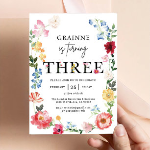 Invitation pour les 3 ans d'une fille thème Wildfl