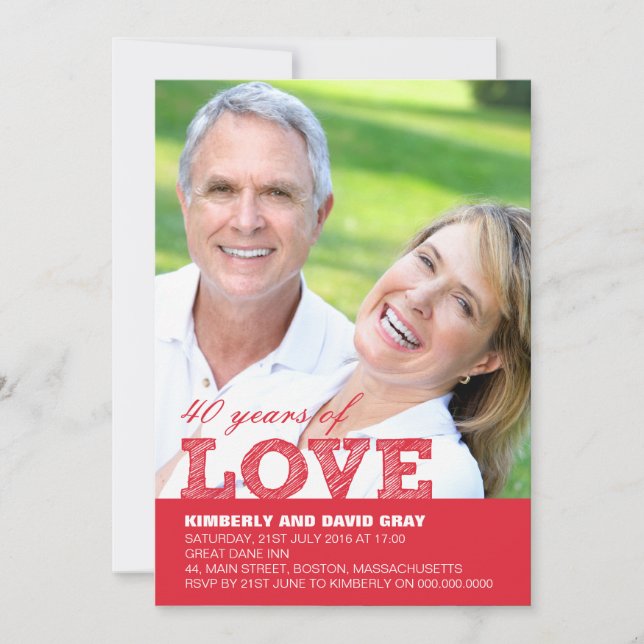 Invitation pour les 40 ans de mariage (Devant)