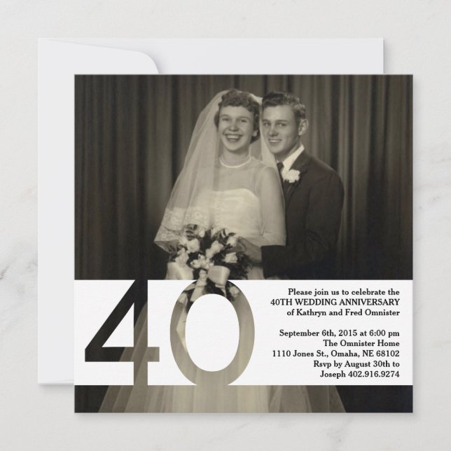 Invitation pour les 40 ans de mariage 5,25 x 5,25 (Devant)