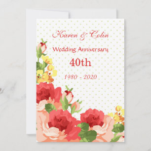 Invitation pour les 40 ans de mariage avec des ros