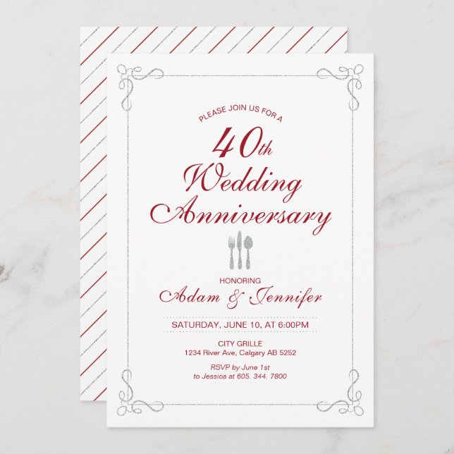 Invitation pour les 40 ans de mariage de Rubis & A (Devant / Derrière)