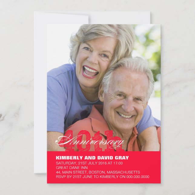 Invitation pour les 40 ans de mariage en rouge (Devant)