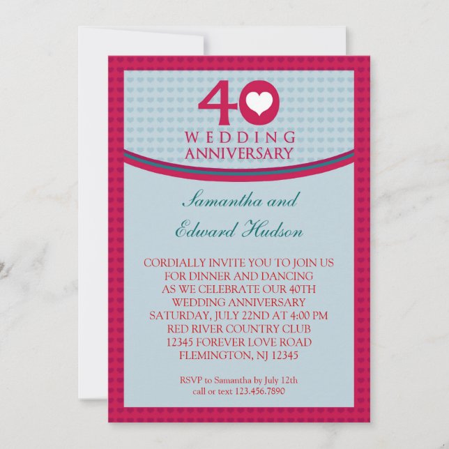 Invitation pour les 40 ans de mariage et noces de  (Devant)