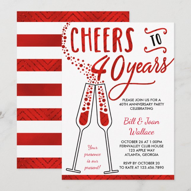 Invitation pour les 40 ans de mariage, Faux Glitte (Devant / Derrière)