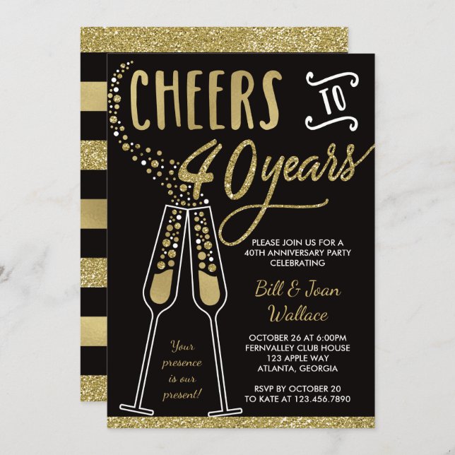 Invitation pour les 40 ans de mariage, Faux paille (Devant / Derrière)