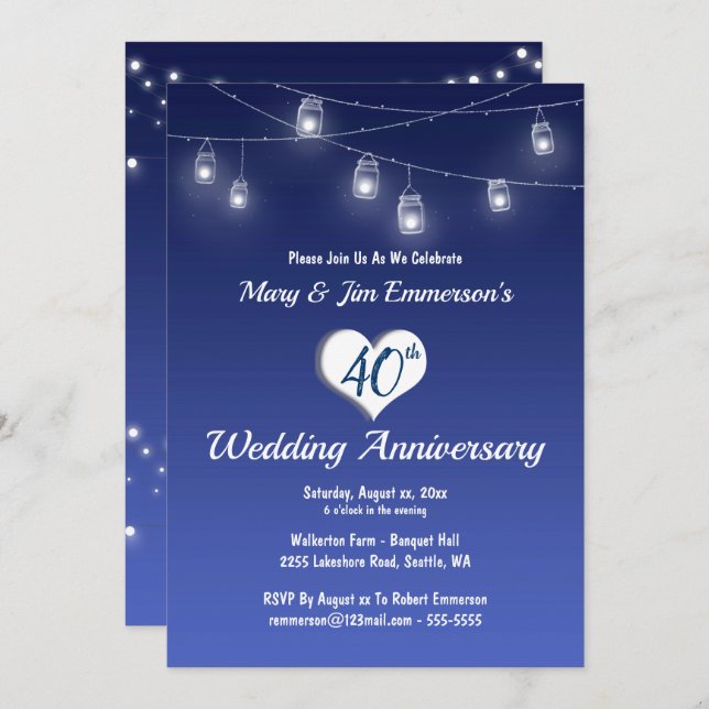 Invitation pour les 40 ans de mariage - Guirlande  (Devant / Derrière)