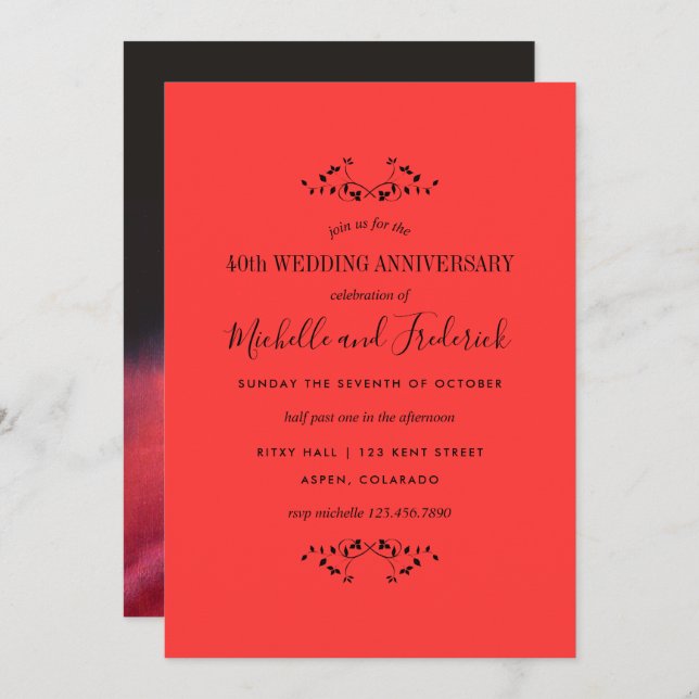 Invitation pour les 40 ans de mariage - Rose rouge (Devant / Derrière)