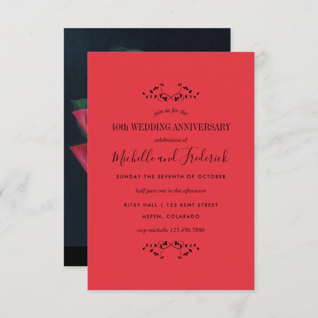 Invitation pour les 40 ans de mariage - Rose rouge (Devant / Derrière)