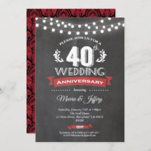 Invitation pour les 40 ans de mariage. Rubis rouge