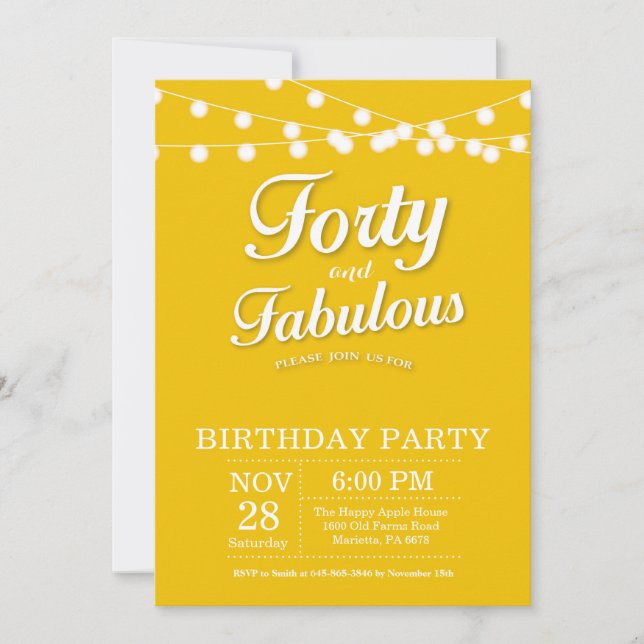 Invitation pour les 40 ans Jaune Fabuleux (Devant)