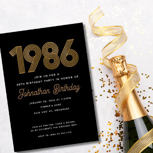 Invitation pour les 40 ans noir et or faux 1986