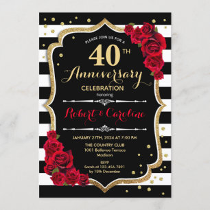Invitation pour les 40 ans - Rouge Or Noir Blanc