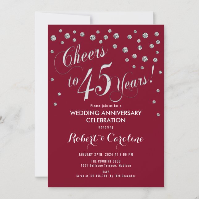 Invitation pour les 45 ans de mariage en rouge rub (Devant)