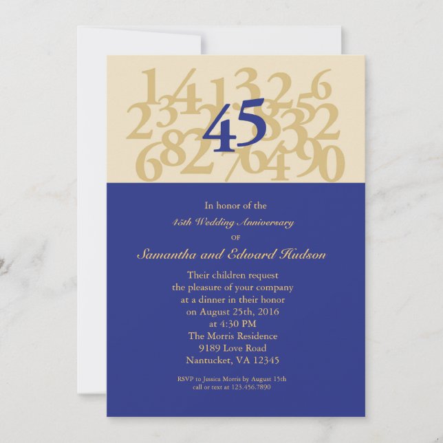 Invitation pour les 45 ans de mariage - Noces de S (Devant)