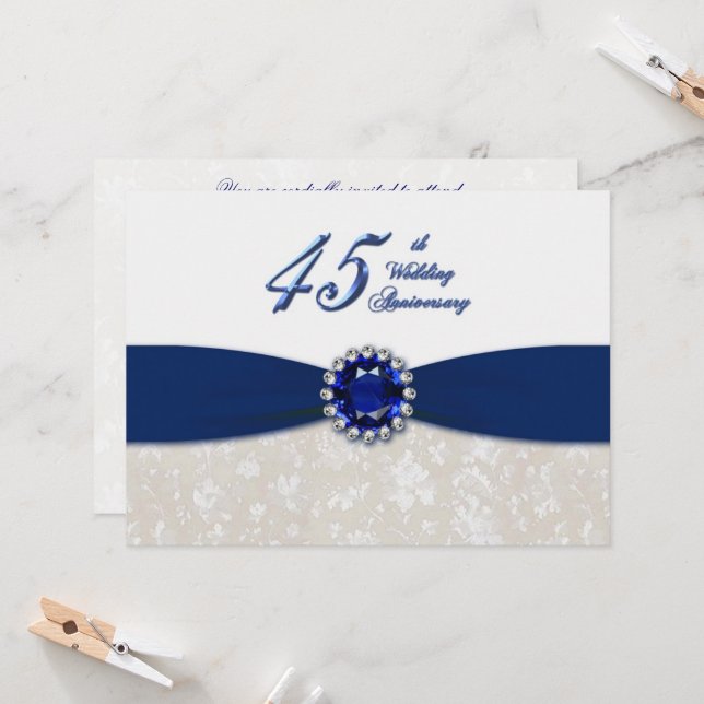 Invitation pour les 45 ans de mariage, thème damas (Devant/Arrière en situation)