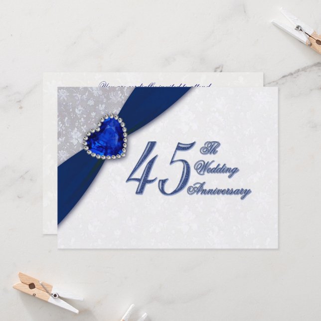 Invitation pour les 45 ans de mariage, thème damas (Devant/Arrière en situation)