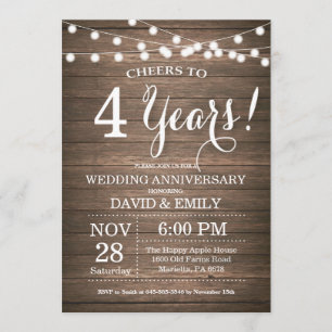 Invitation pour les 4 ans de mariage en bois rusti