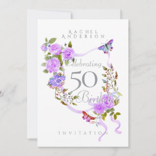 Invitation pour les 50 ans avec un ruban rose pour