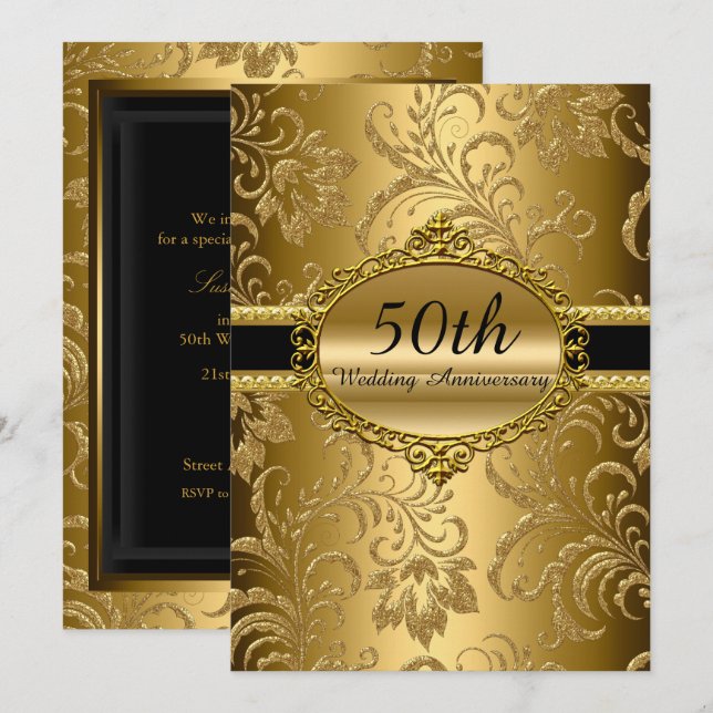 Invitation pour les 50 ans de mariage à motif flor (Devant / Derrière)