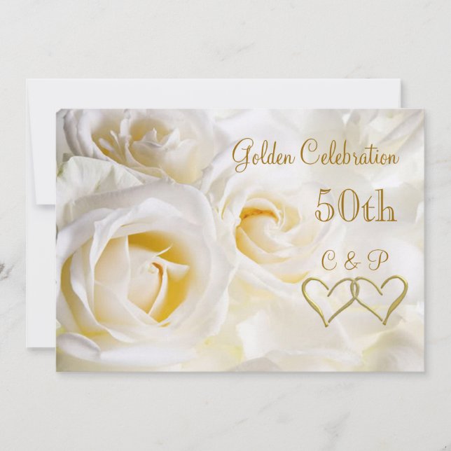 Invitation pour les 50 ans de mariage aux roses bl (Devant)