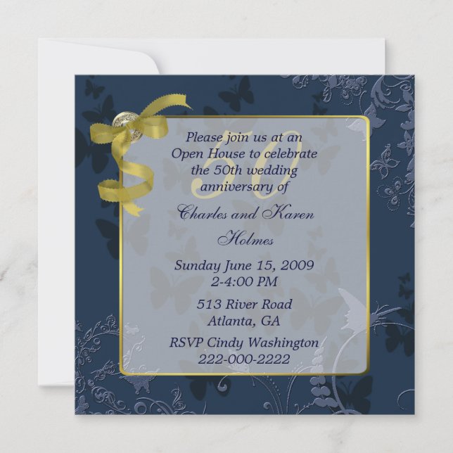 Invitation pour les 50 ans de mariage Blue & Gold (Devant)