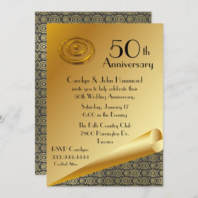 Invitation pour les 50 ans de mariage de Chic Gold (Devant / Derrière)