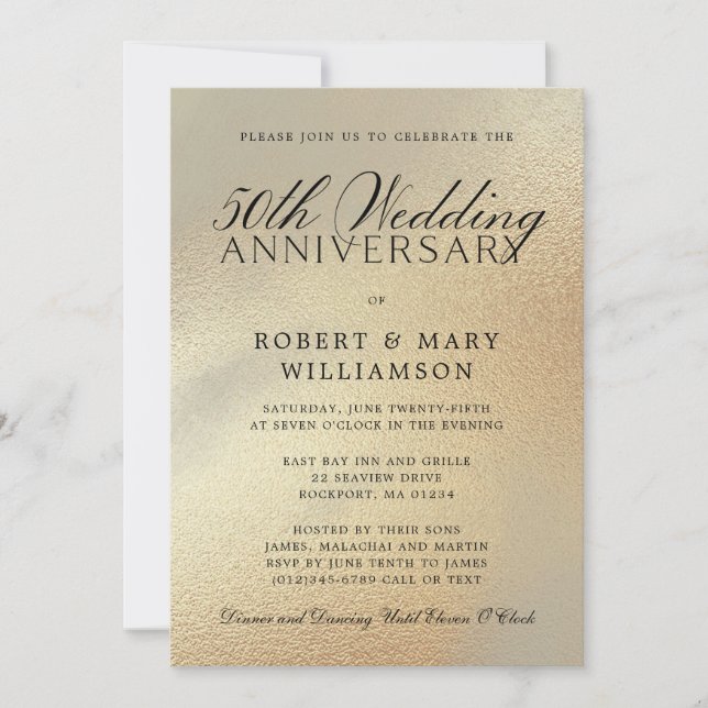 Invitation pour les 50 ans de mariage doré paillet (Devant)