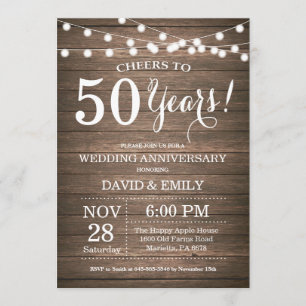 Invitation pour les 50 ans de mariage en bois rust