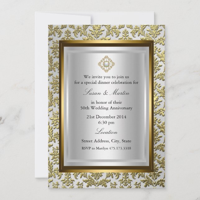 Invitation pour les 50 ans de mariage en damas dor (Devant)