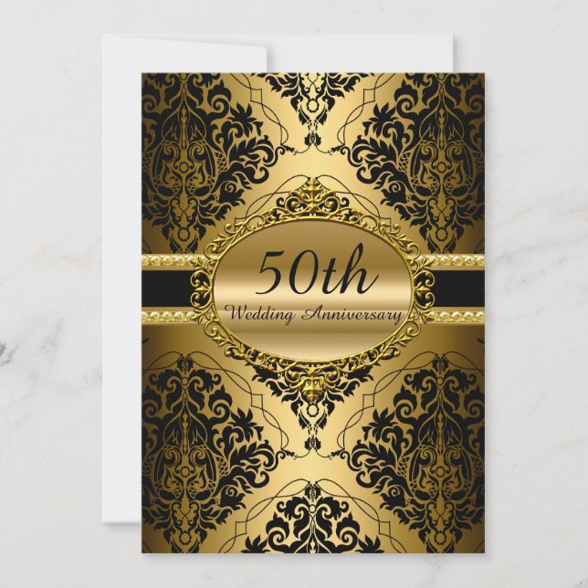Invitation pour les 50 ans de mariage en damas or (Devant)