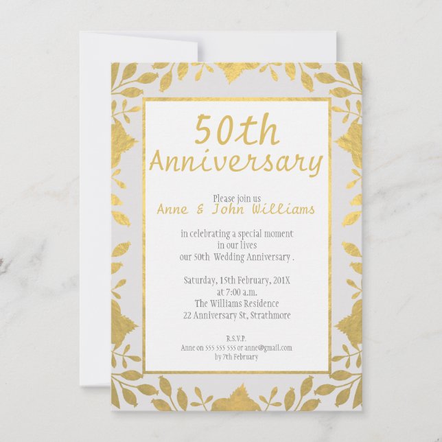 Invitation pour les 50 ans de mariage en doré faux (Devant)