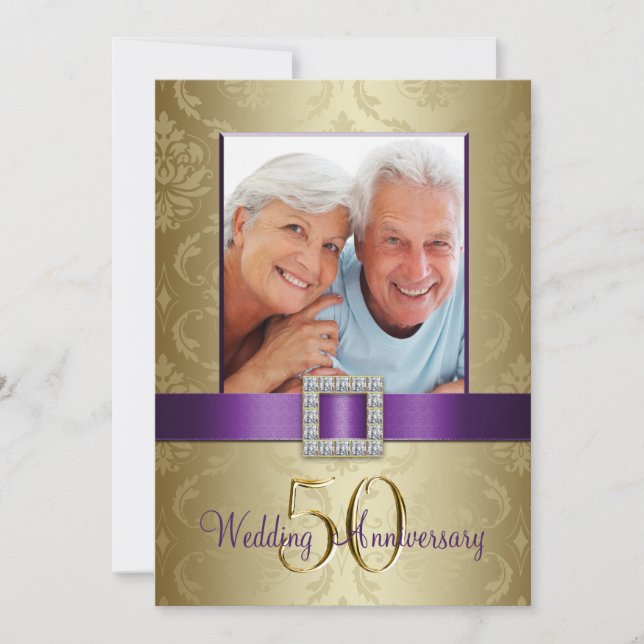 Invitation pour les 50 ans de mariage en Or Pourpr (Devant)