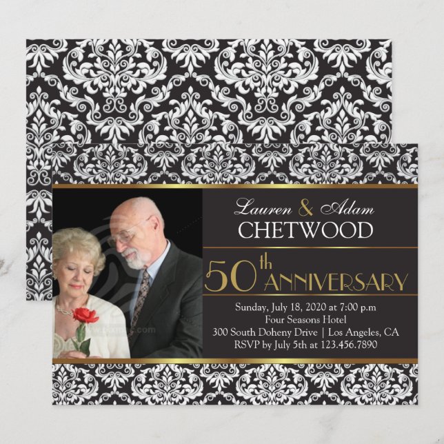 Invitation pour les 50 ans de mariage Photo en dam (Devant / Derrière)