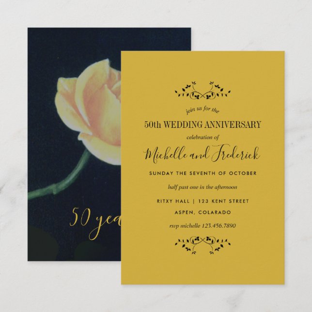 Invitation pour les 50 ans de mariage Rose de noce (Devant / Derrière)