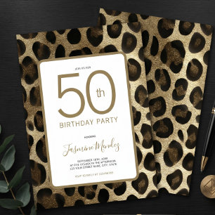 Invitation pour les 50 ans - Impression léopard or