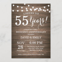 Invitation pour les 55 ans de mariage en bois rust