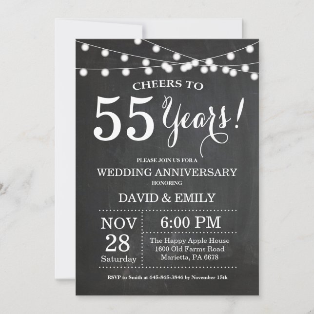 Invitation pour les 55 ans de mariage sur tableau  (Devant)