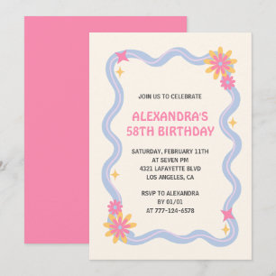 Invitation pour les 58 ans Fleurs roses rétro funk